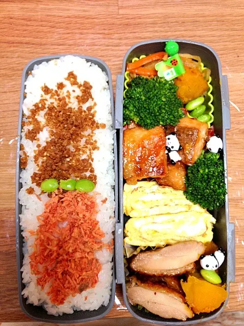 旦那様お弁当♡切り干し大根、鮭マヨ、卵焼き、照り焼きチキン、ブロッコリー、かぼちゃ|ky1220さん