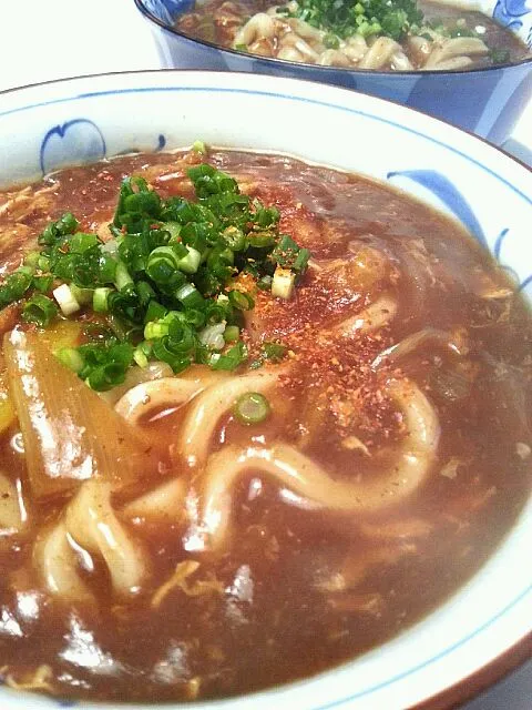 Snapdishの料理写真:カレーうどん(昨日のカレーの残りで)|ふりるさん