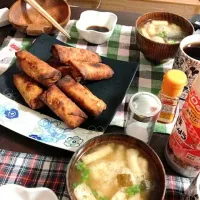 Snapdishの料理写真:春巻き（もやし、にら、ミンチ）|あさみさん