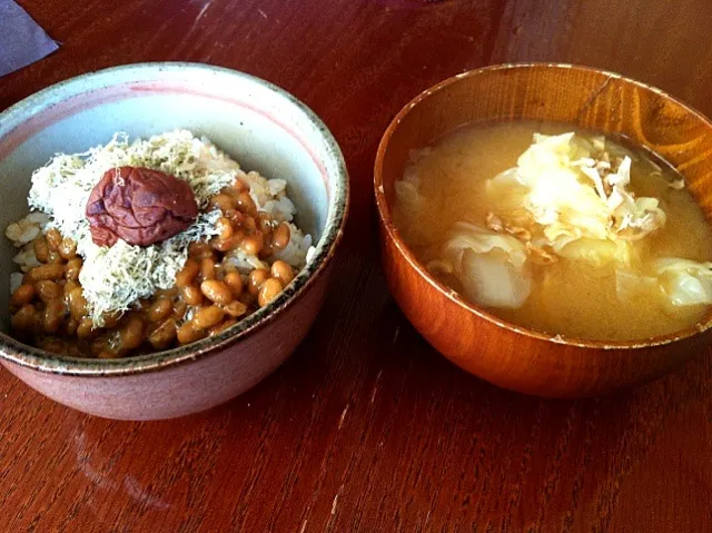 キャベツの味噌汁、納豆ご飯|machinさん