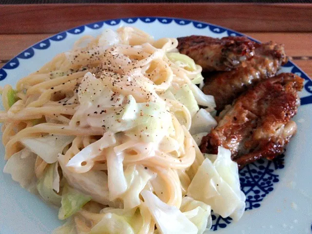 Leftover chicken & cabbage carbonara|mmさん