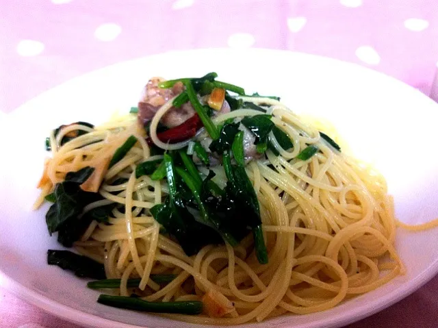 鶏肉とほうれん草のペペロンチーノ|りいさん