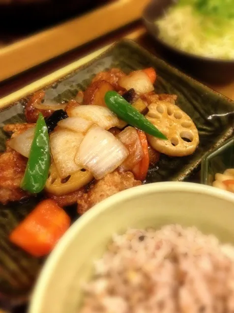 鶏と野菜の黒酢あん定食|satoshiさん