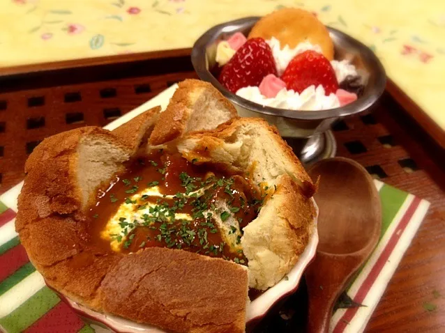 朝ごはん ミルク食パンでシチューバスケット🎶|メイスイさん