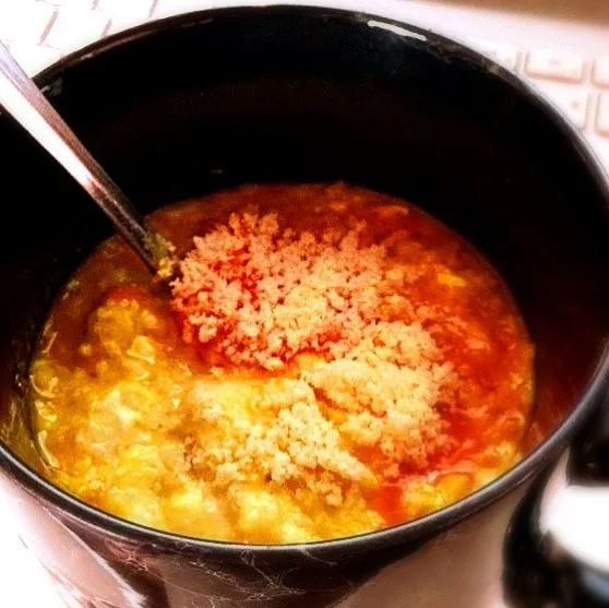 oathmeal corn soup with fresh eggs & powder cheese.|Theresa Kamadaさん