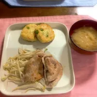 Snapdishの料理写真:醤油麹の生姜焼き＊豆腐と枝豆のふわふわ焼き|ミントとよもぎさん