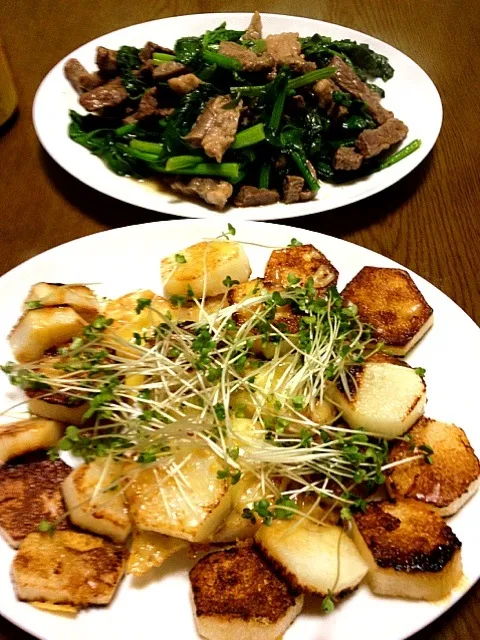 Kyaraさんの山芋チーズ焼き&牛肉とほうれん草の黒胡椒炒め|パンダ母さん🐼さん