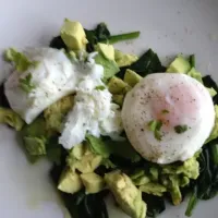 Snapdishの料理写真:Steamed spinach with poached eggs and avocado|niamhさん