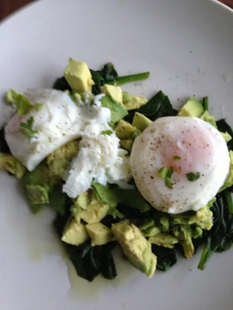 Steamed spinach with poached eggs and avocado|niamhさん