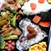 1/17♡今日の旦那弁♡ハートおにぎり弁当(*๓´╰╯`๓)♡ิิ