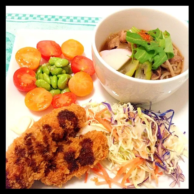 今日は寒いから、肉蕎麦と枝豆のゴマ油炒め(*^^*)|ちぇさん