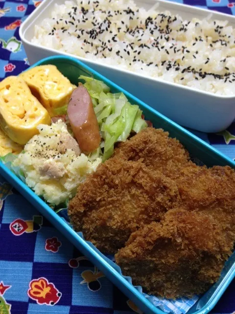 ヒレカツとたらこポテト弁当|ぴよさん