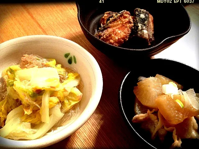 鰤の竜田揚げ☆白菜とツナと春雨のトロトロ煮☆大根と豚バラ梅干しのすっぱ煮|kazukazumamaさん