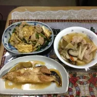 豆腐チャンプル.野菜スープ、煮カレイ|斉藤 久美子さん