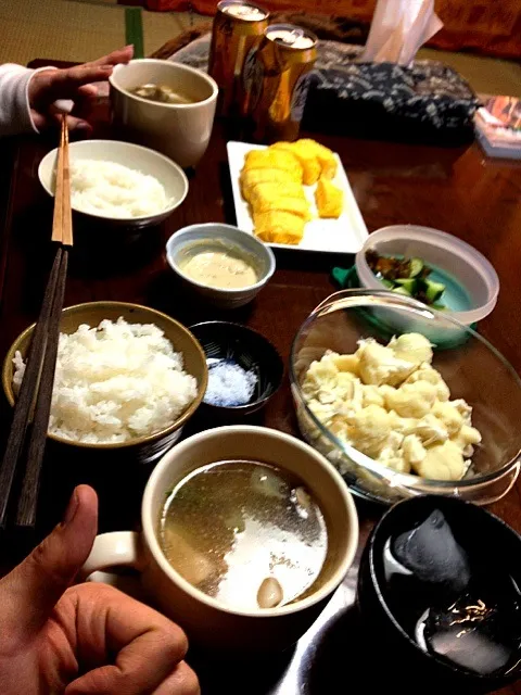 卵焼きと中華スープとカリフラワー|きよながさん