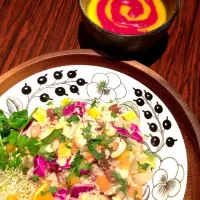 Snapdishの料理写真:グレインズサラダとカボチャ&ビーツのスープ🌀