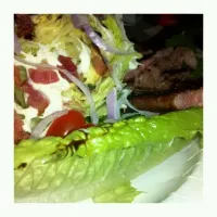 Snapdishの料理写真:Wedge salad with NY Strip steak on romaine (because I wanted more vitamins)|Fluffycakes Dumplingfistsさん