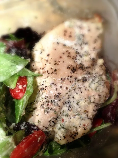 Grilled Chicken on Mixed Greens, Tomatoes and Parmesan|Healthy eatingさん