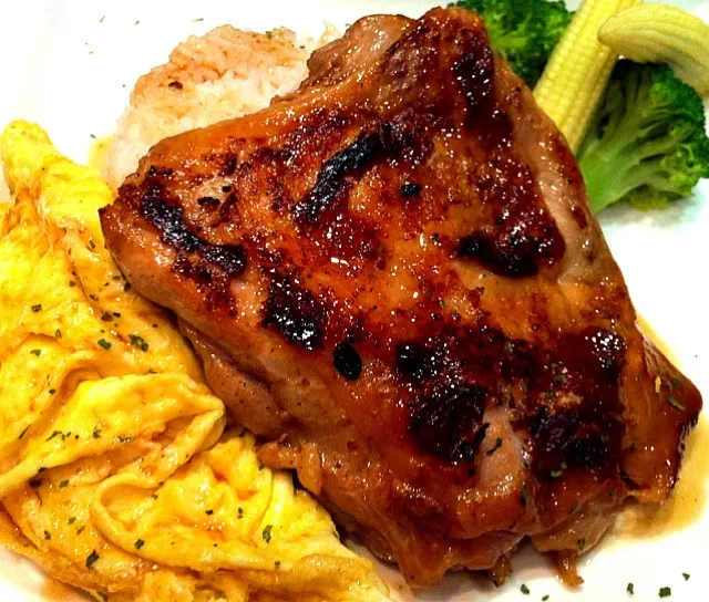 Teriyaki chicken leg with omelette and rice|Foodさん