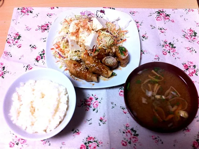 肉巻き野菜＊豆腐サラダ～ジュレポン酢～|あやこりん＊さん