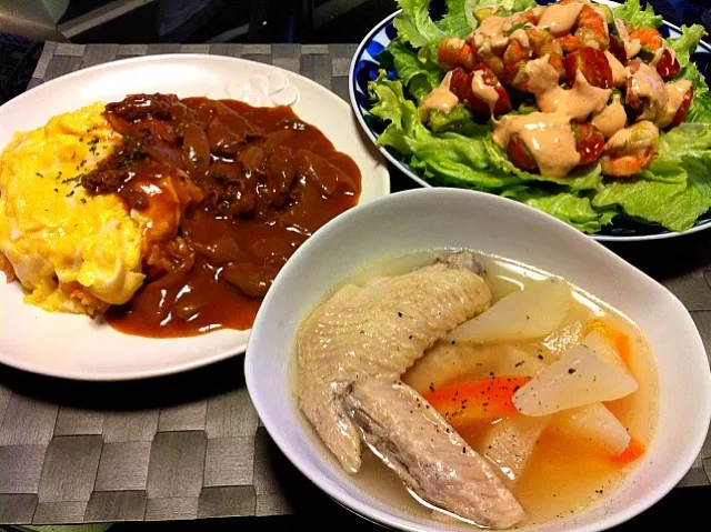 ニンジンライスのオムハヤシの晩ご飯|有山さん