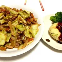 野菜のマヨポン炒めとおからと豆腐のハンバーグ|さよかさん