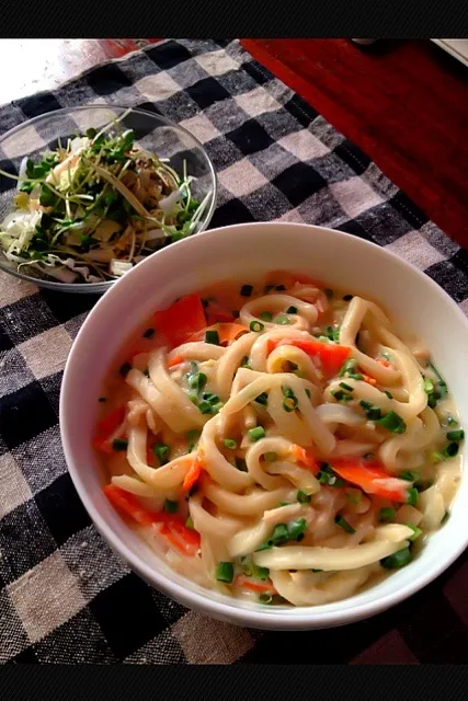 煮込みうどん、カイワレと白菜のサラダ|Mitsukoさん