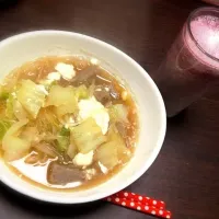 白菜豆腐まろにーコンニャク、ブルーベリー酢豆乳|Tomoka Machinoさん