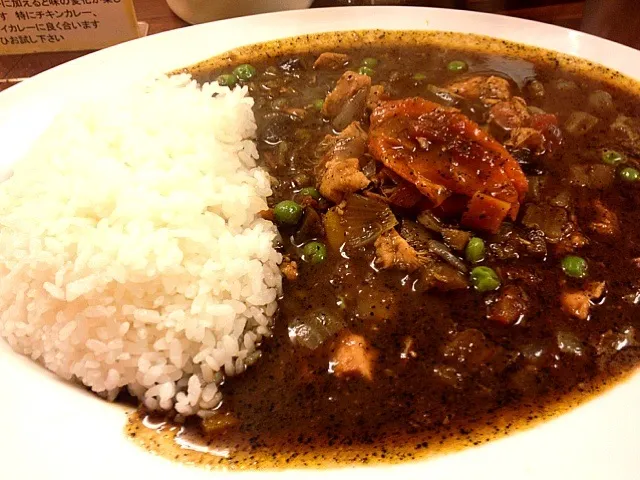 Snapdishの料理写真:大阪、長堀橋の辛激屋の黒カレーに野菜をトッピング。|スパイシー丸山さん