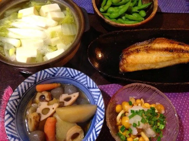 Snapdishの料理写真:ホッケ、煮物、湯豆腐、なめこおろし|純さん