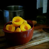 poached apricots with white wine, vanilla and mint|Ana Fernandezさん