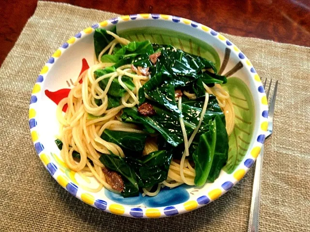 アンチョビとキャベツのパスタ。うーん、もう一味ほしかったなあ。。|AyaSasakiさん