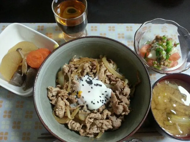 豚焼き肉丼・豆腐の納豆しらすサラダ･煮物|ayAkaさん