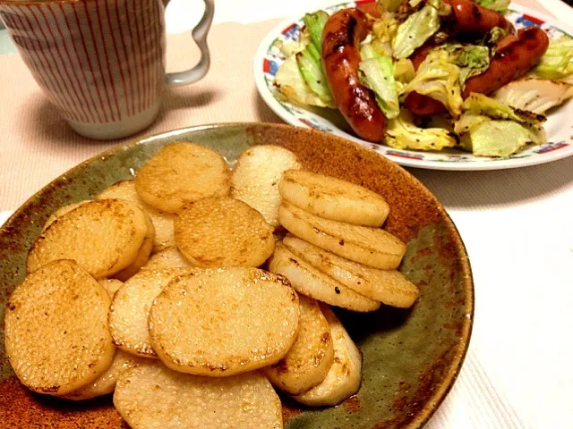 長芋のわさび醤油ソテー、キャベツソーセージソテー|ひろみさん