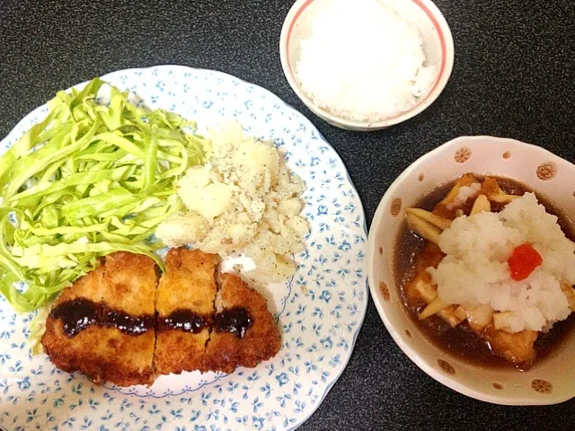 とんかつ♡ガーリックマッシュポテト♡おろしがけ揚げ出し豆腐♡|みそっこさん