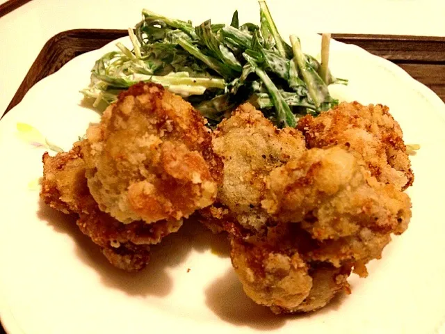 カレーから揚げ＊水切りヨーグルトと水菜のサラダ|温さん