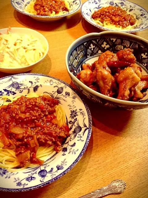 ミートソーススパゲティ＊鶏肉パイナップル煮|めーりさんのひつじさん