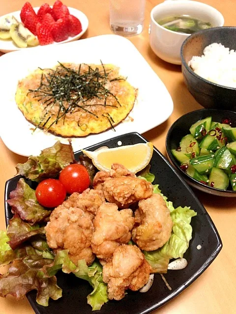 晩御飯〜唐揚げ、山芋のふわとろ焼き〜|ヌーちゃんさん