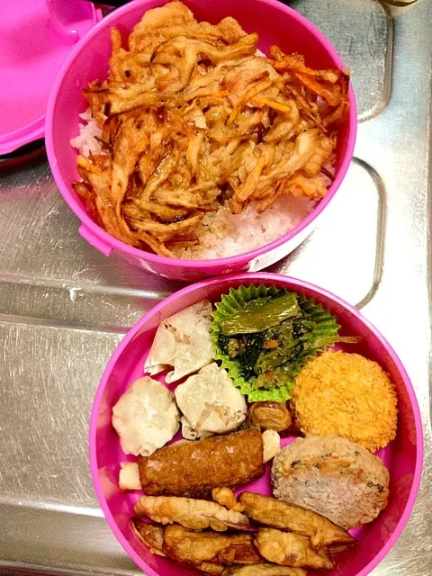 夫のかき揚げ丼弁当＊|まゆめろさん