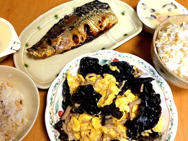 Snapdishの料理写真:木須肉、烤鯖魚、茶碗蒸|shoshoさん