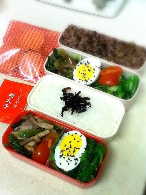 Snapdishの料理写真:今日のJK&OL弁当。おやつのクッキーつき♪|hoppycowさん