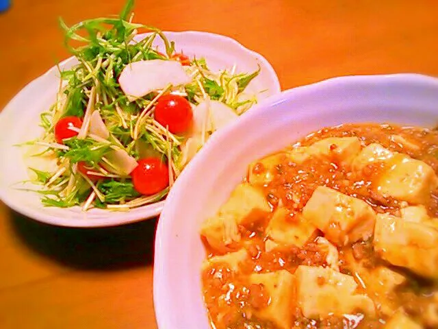 麻婆豆腐、カブと水菜のサラダ|ゆっきーさん
