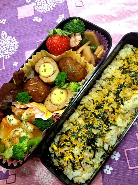 Snapdishの料理写真:海苔たまふりかけ弁当✨1/25✨|さゆママさん