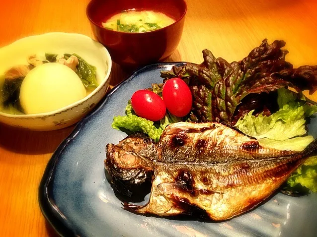 鯵の干物・カブと鶏の炊いたん・豆腐の味噌汁|うさぐさん