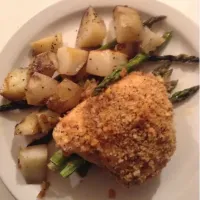 Stuffed chicken with potatoes and asparagus|christinA reganさん