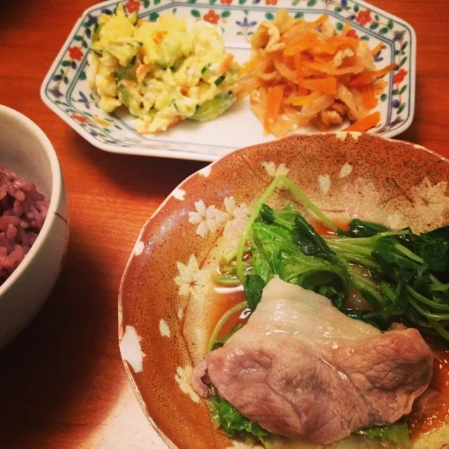 白菜と豚の蒸鍋  ポテトサラダ  切り干し大根煮物|ikukoさん