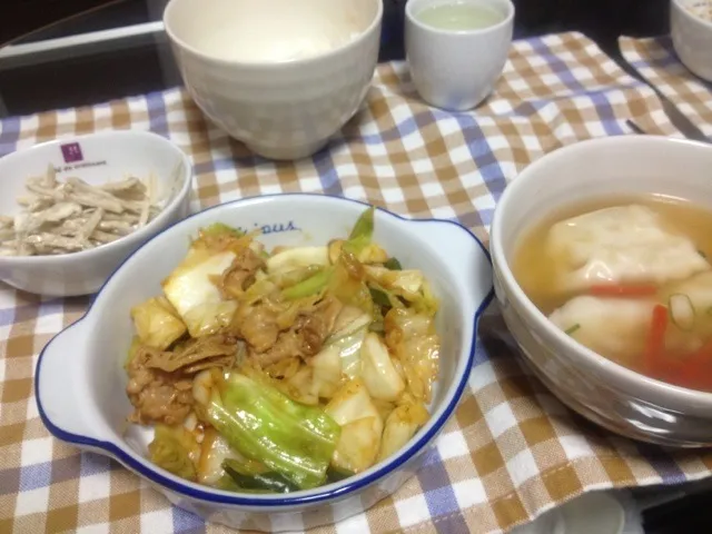 回鍋肉、ごぼうサラダ、餃子スープ|食いしん坊もりもりさん