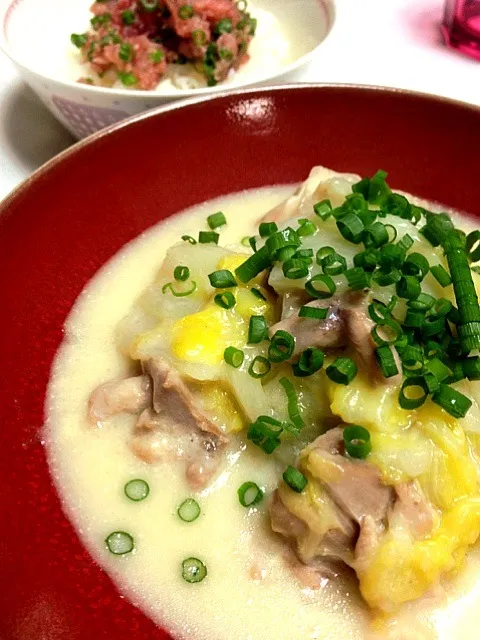 白菜とチキンのクリーム煮、ネギトロ丼|さくらさん