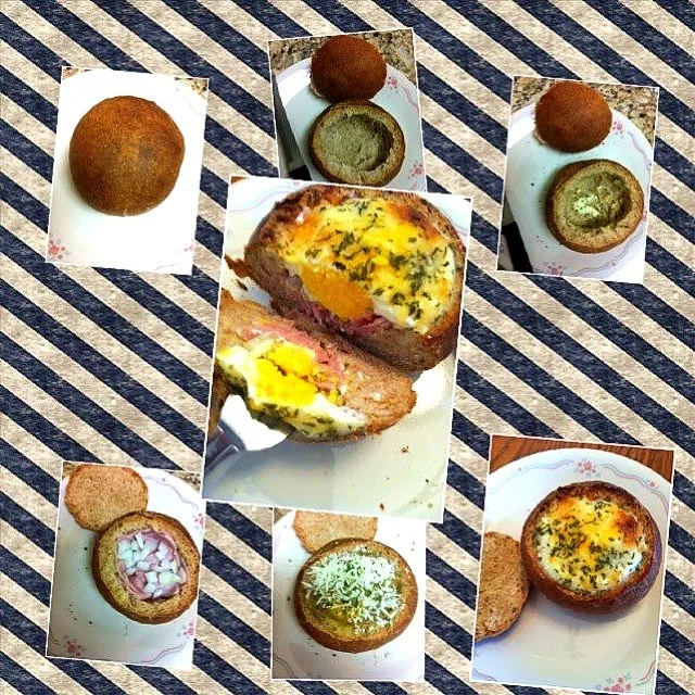 Baked ham & egg in a homemade wholewheat hard roll.|Esther :dさん