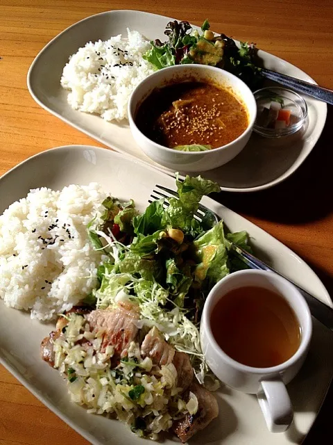 ポークソテーネギ塩 キャベツと胡麻の和風カレー|なべすけさん